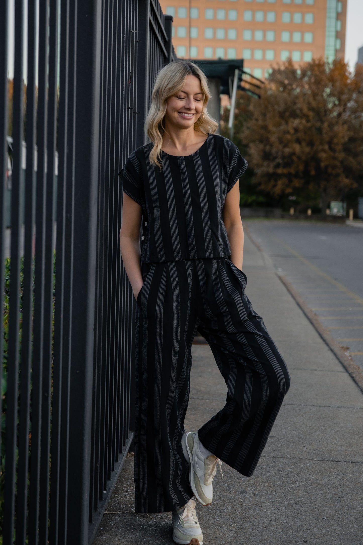 Katie Handwoven Cotton Set in Black and White Stripe - M, L and XL Left