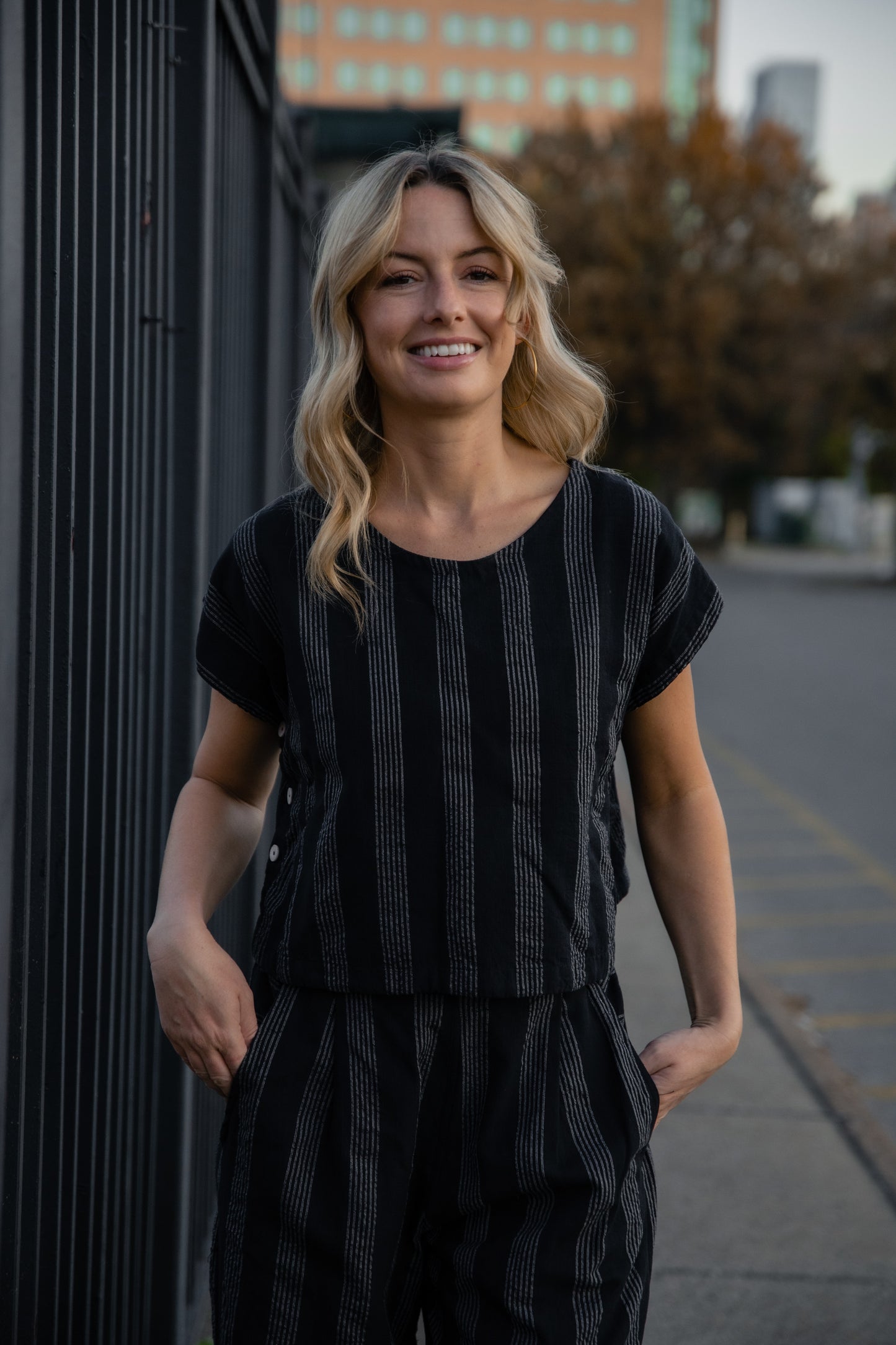 Katie Handwoven Cotton Set in Black and White Stripe - M, L and XL Left