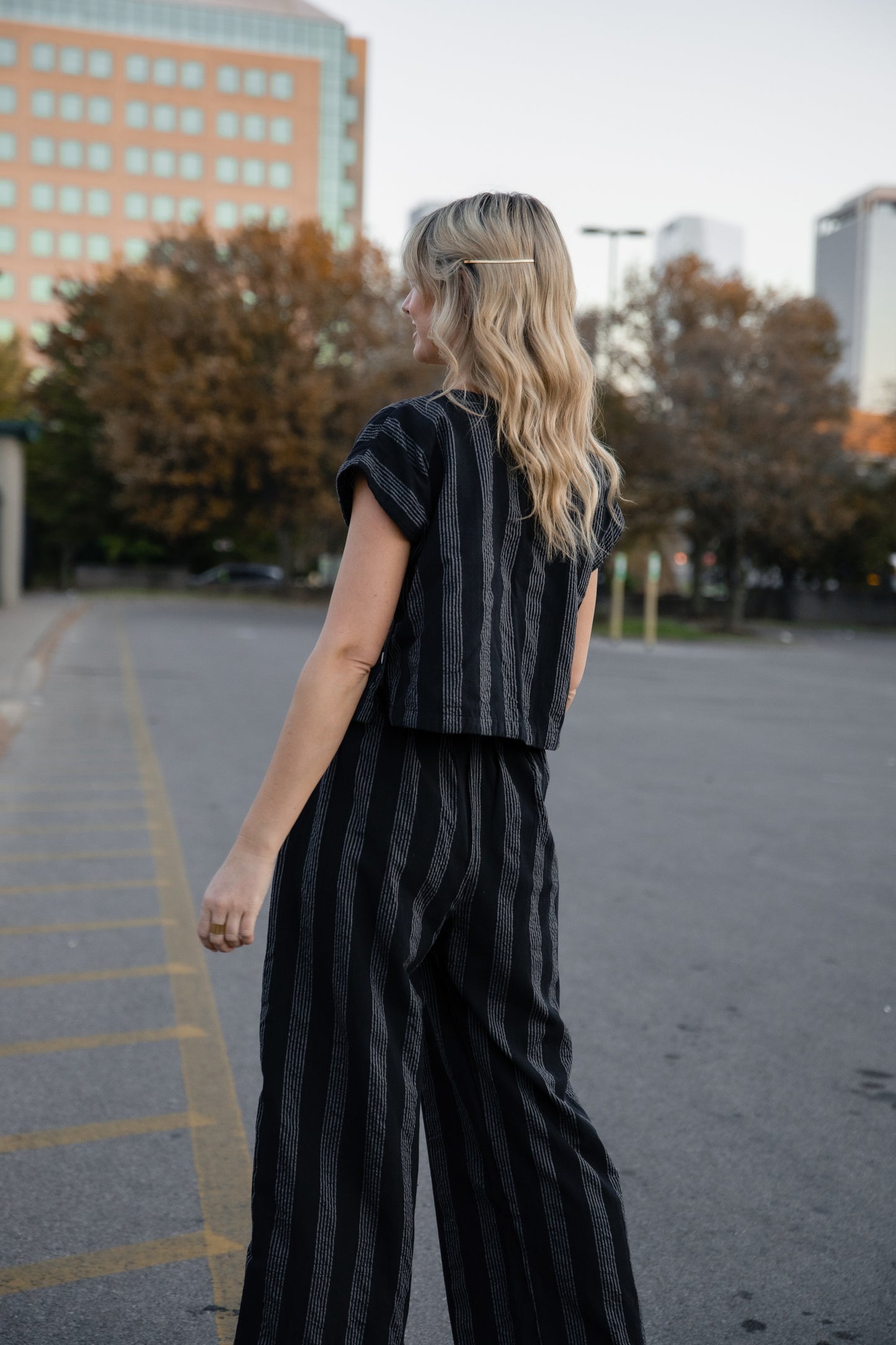 Katie Handwoven Cotton Set in Black and White Stripe - M, L and XL Left