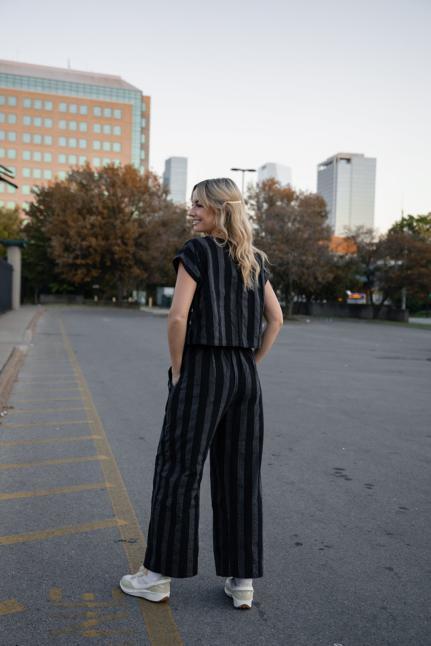 Katie Handwoven Cotton Set in Black and White Stripe - M, L and XL Left