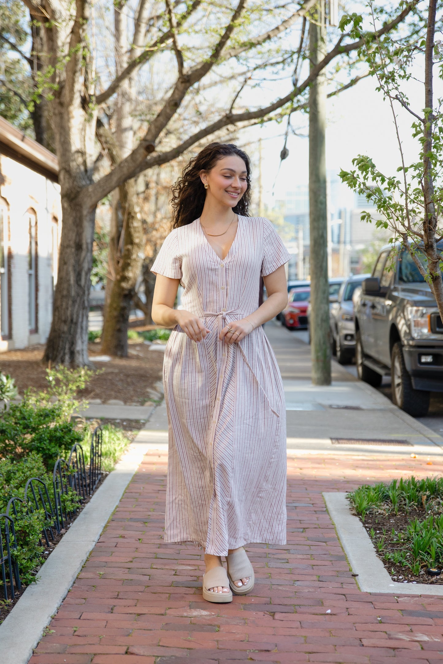 June Dress in Red and White Striped Linen