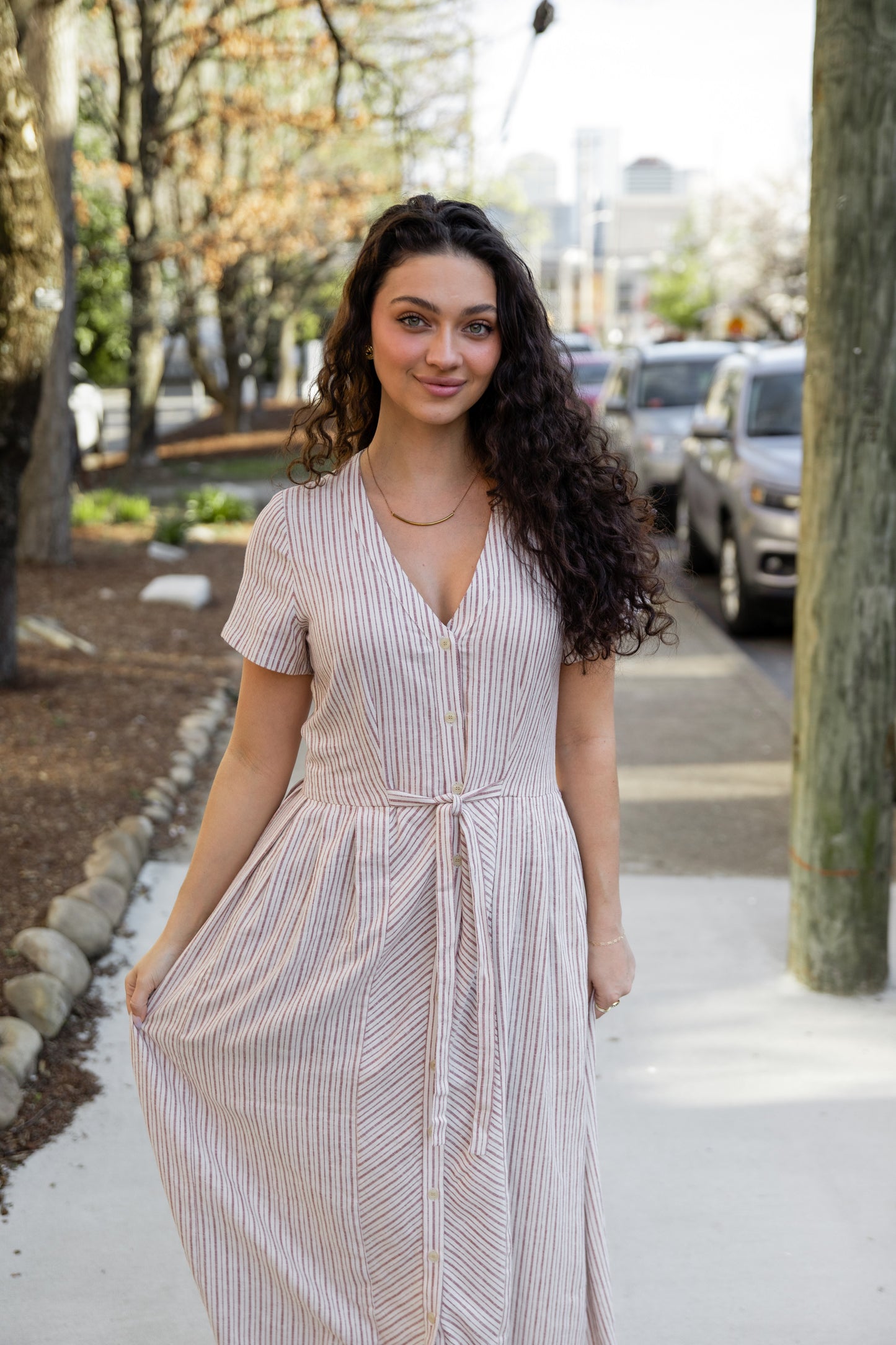 June Dress in Red and White Striped Linen