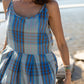 Katarina Handwoven Cotton Dress in Teal Plaid