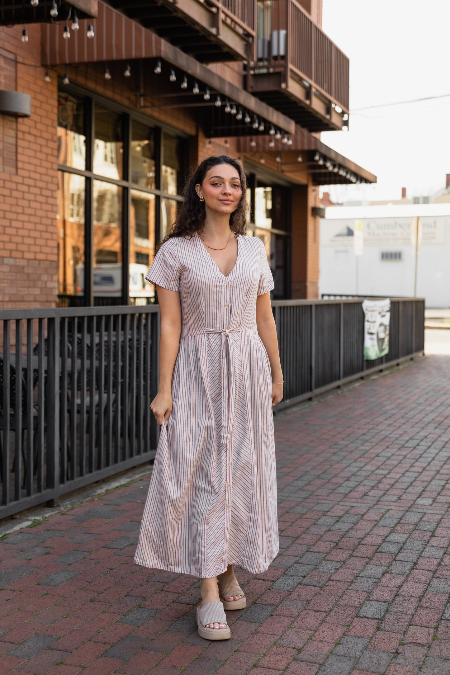June Dress in Red and White Striped Linen