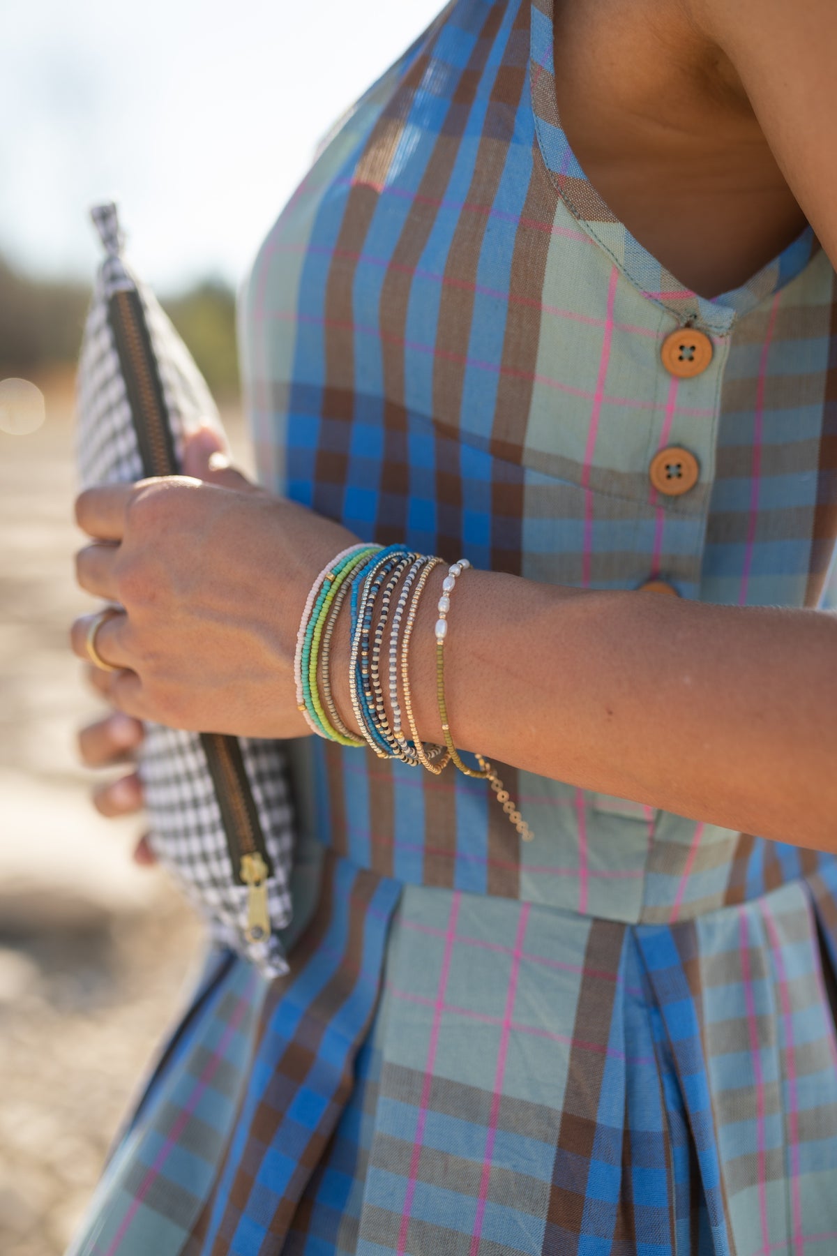 Katarina Handwoven Cotton Dress in Teal Plaid