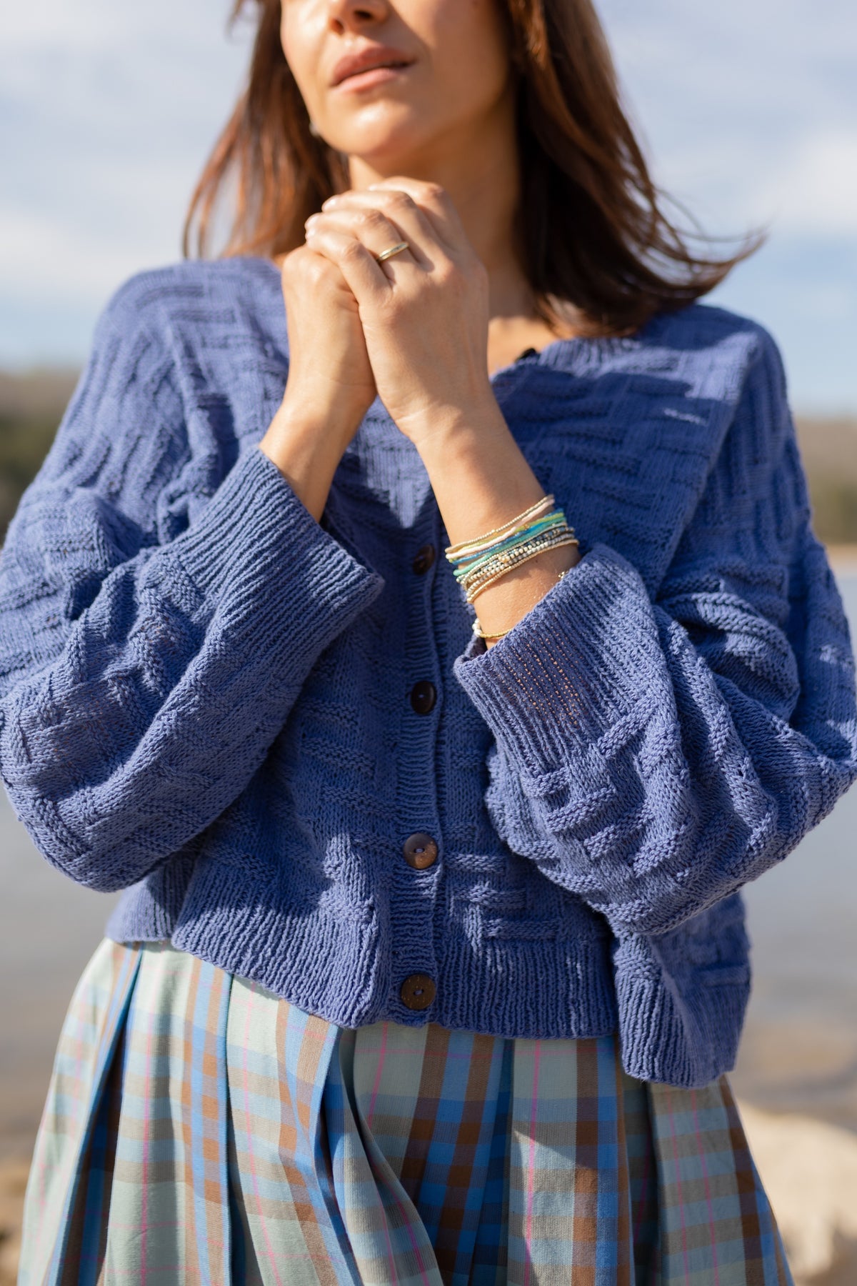 Katarina Handwoven Cotton Dress in Teal Plaid