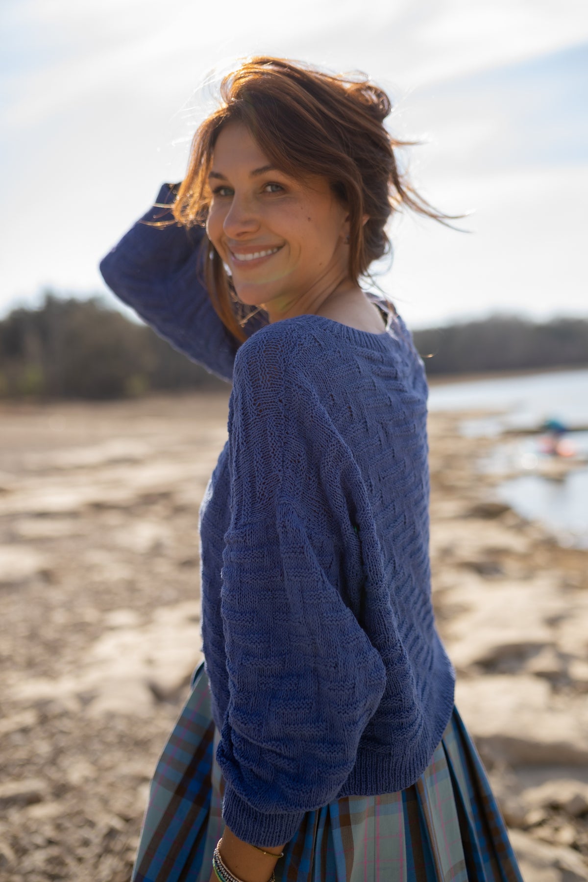 Katarina Handwoven Cotton Dress in Teal Plaid
