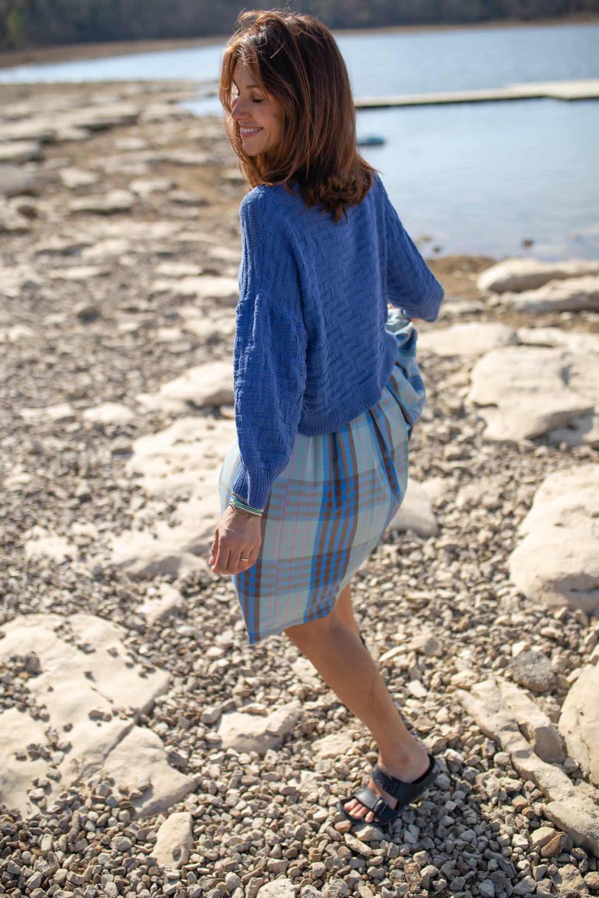 Katarina Handwoven Cotton Dress in Teal Plaid