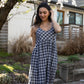 Linen Faro Dress in Grey and White Plaid Made to Order