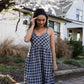 Linen Faro Dress in Grey and White Plaid Made to Order