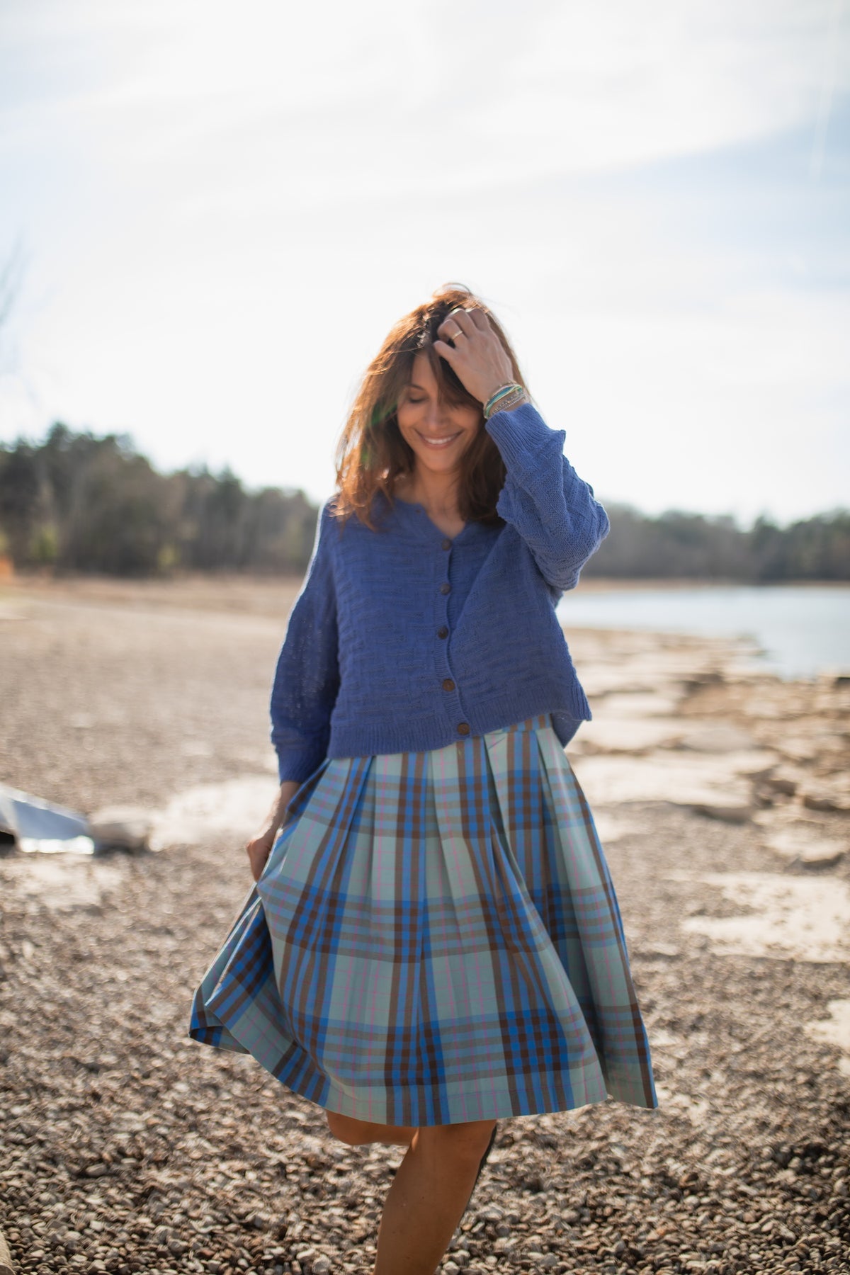 Katarina Handwoven Cotton Dress in Teal Plaid