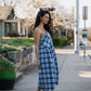 Linen Faro Dress in Blue Picnic Plaid
