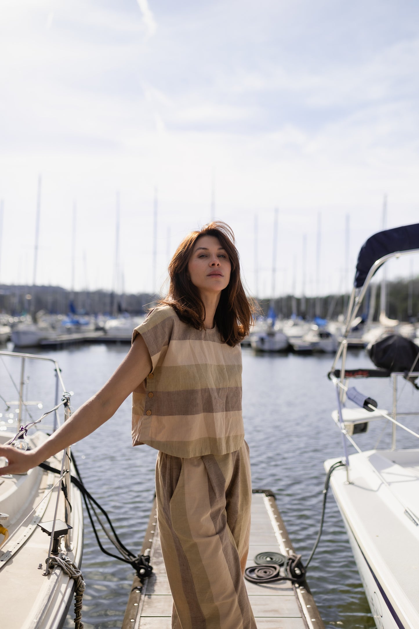 Katie Handwoven Cotton Set in Beige and Beige Stripe