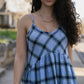 Linen Faro Dress in Blue Picnic Plaid