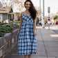 Linen Faro Dress in Blue Picnic Plaid