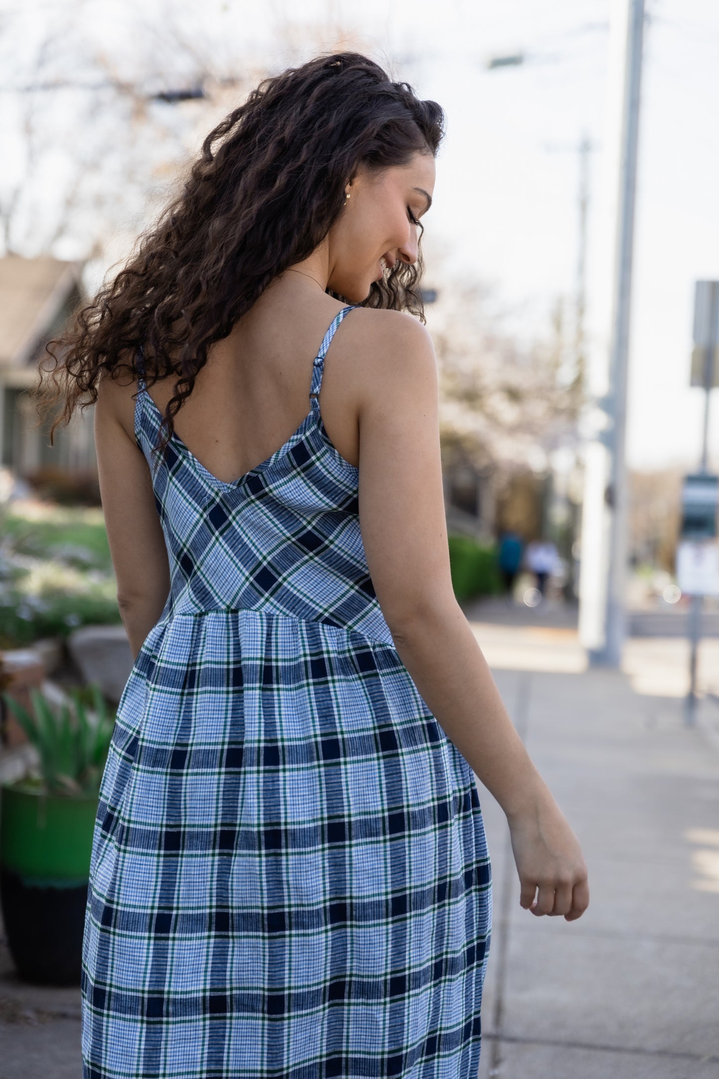 Linen Faro Dress in Blue Picnic Plaid