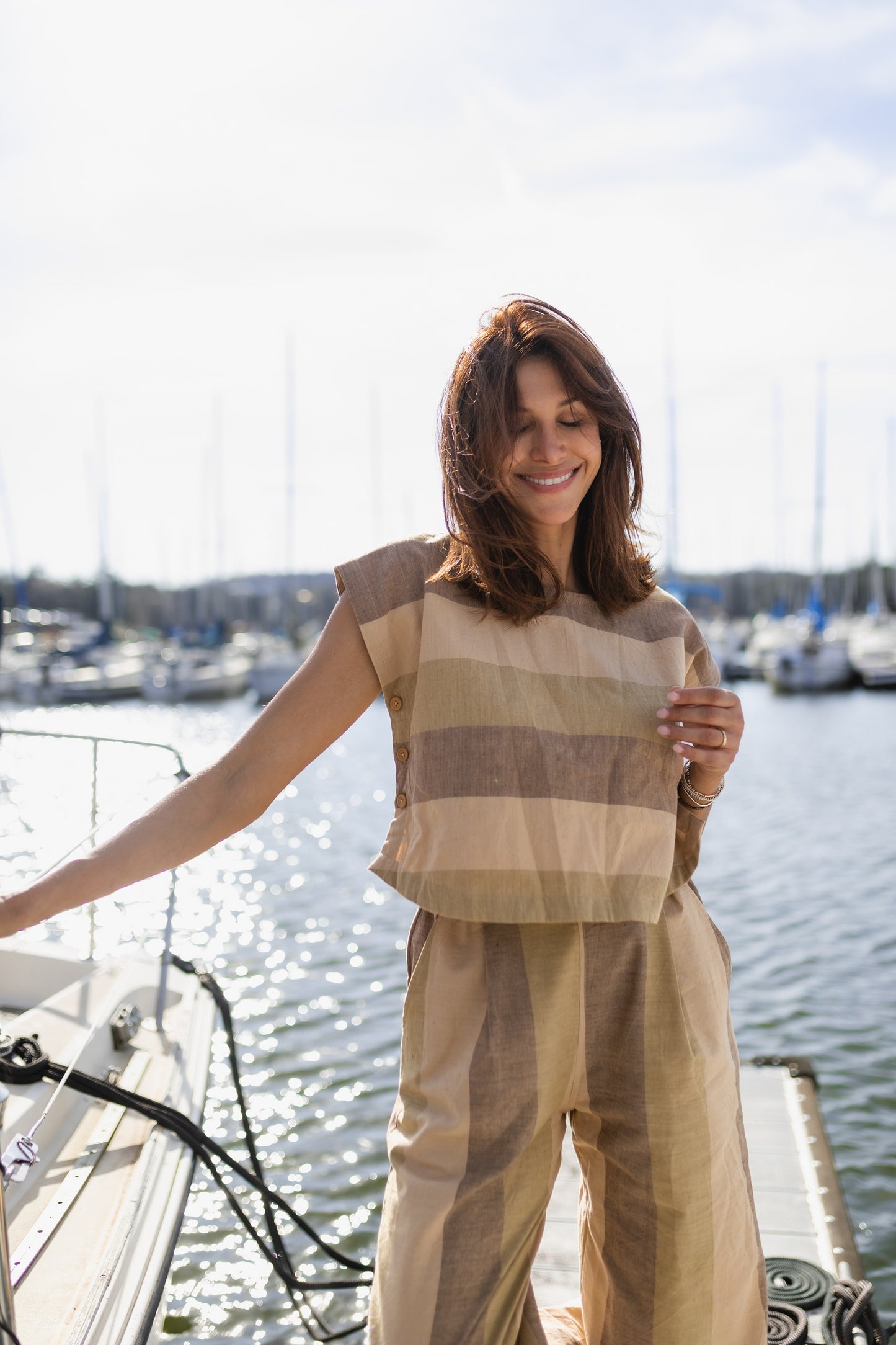 Katie Handwoven Cotton Set in Beige and Beige Stripe