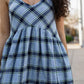 Linen Faro Dress in Blue Picnic Plaid