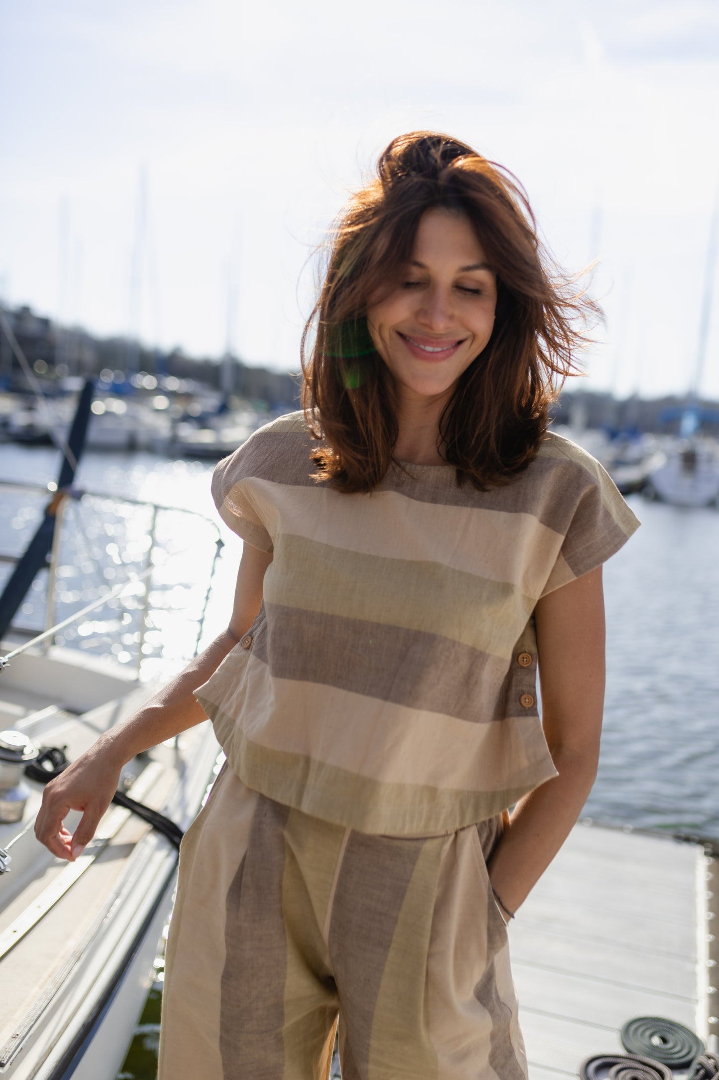 Katie Handwoven Cotton Set in Beige and Beige Stripe