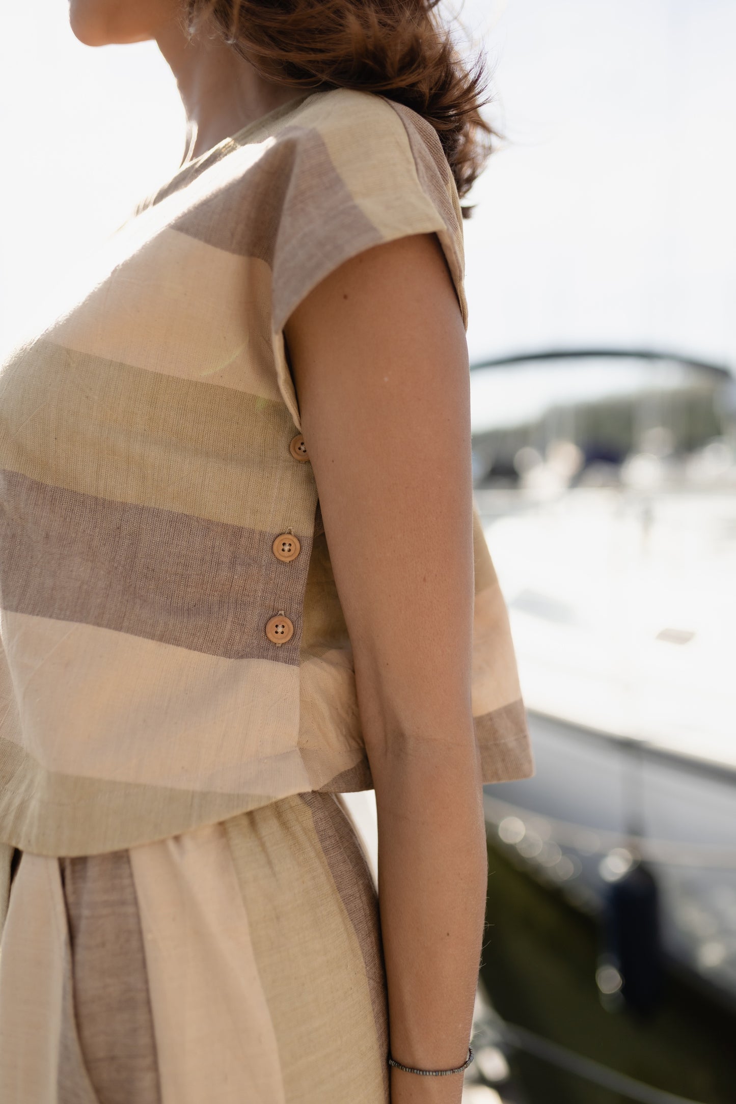 Katie Handwoven Cotton Set in Beige and Beige Stripe