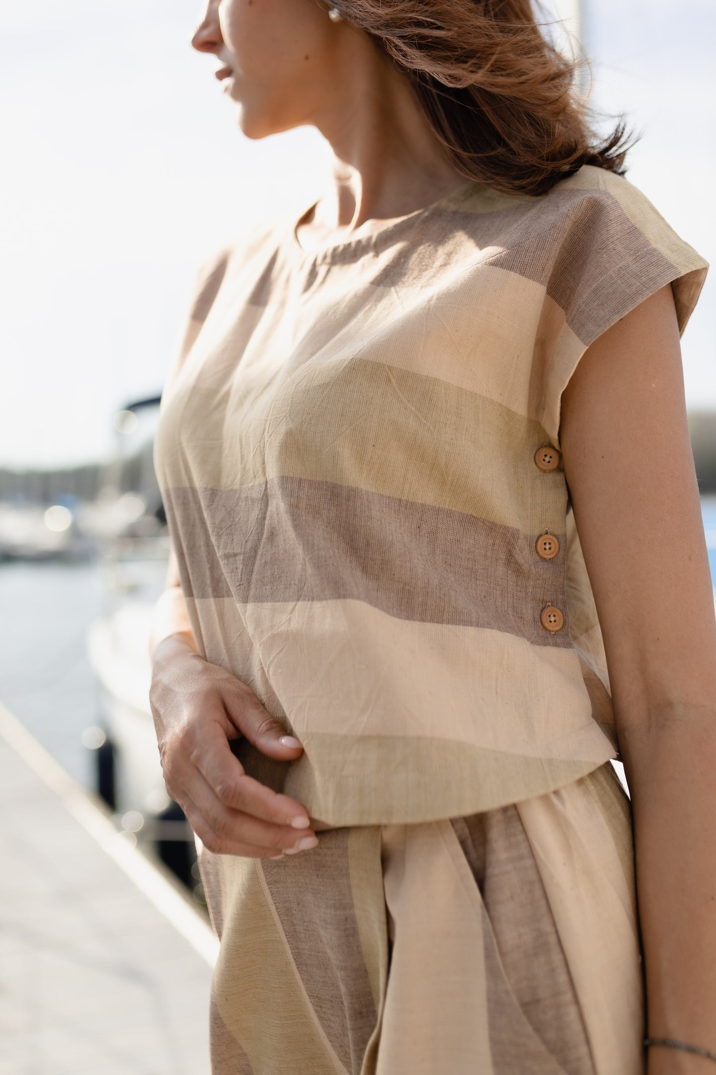 Katie Handwoven Cotton Set in Beige and Beige Stripe