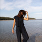 Katie Handwoven Cotton Set in Navy Pin Stripe
