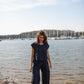 Katie Handwoven Cotton Set in Navy Pin Stripe