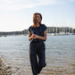 Katie Handwoven Cotton Set in Navy Pin Stripe