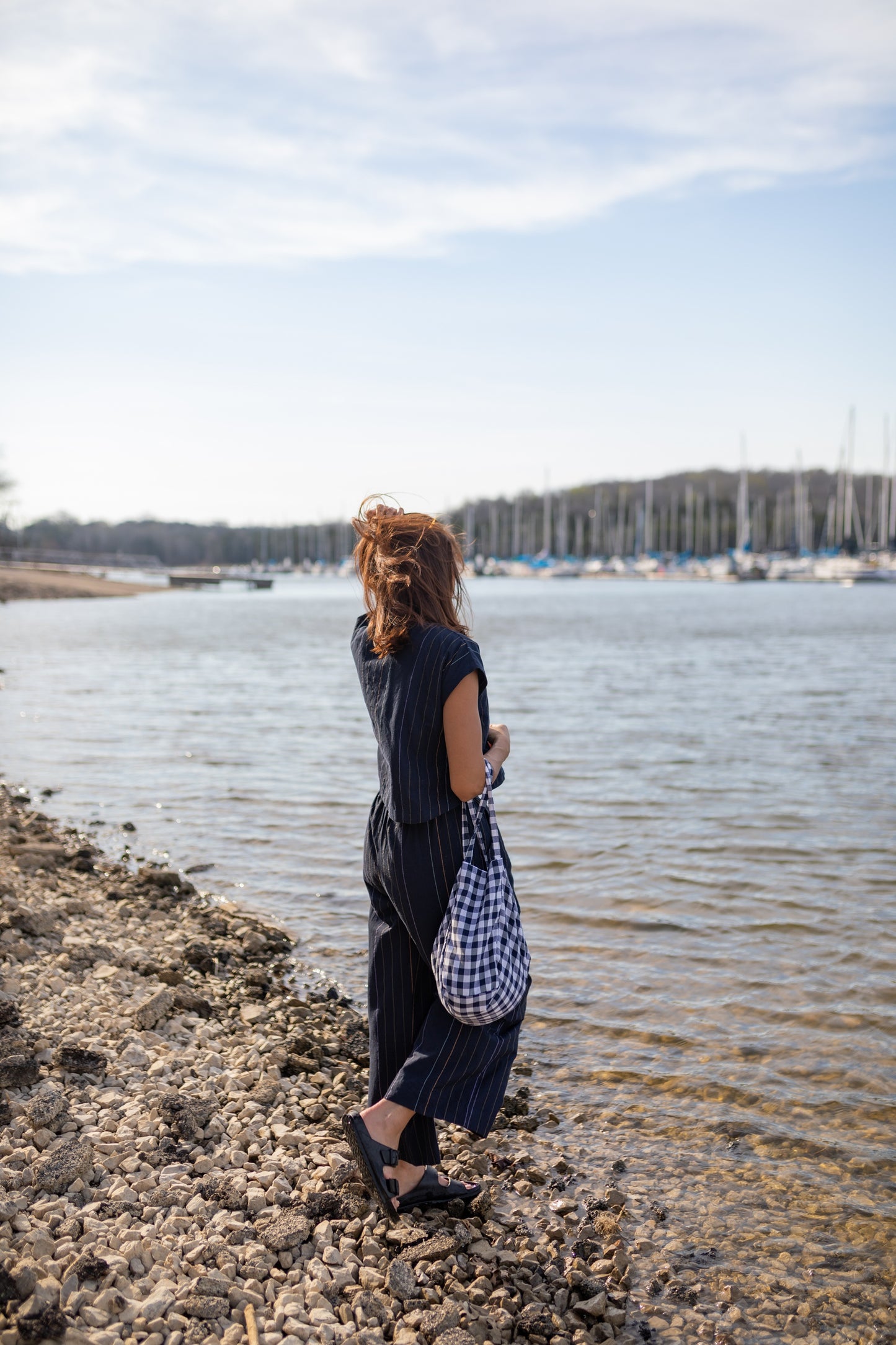 Katie Handwoven Cotton Set in Navy Pin Stripe