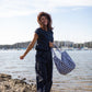 Katie Handwoven Cotton Set in Navy Pin Stripe