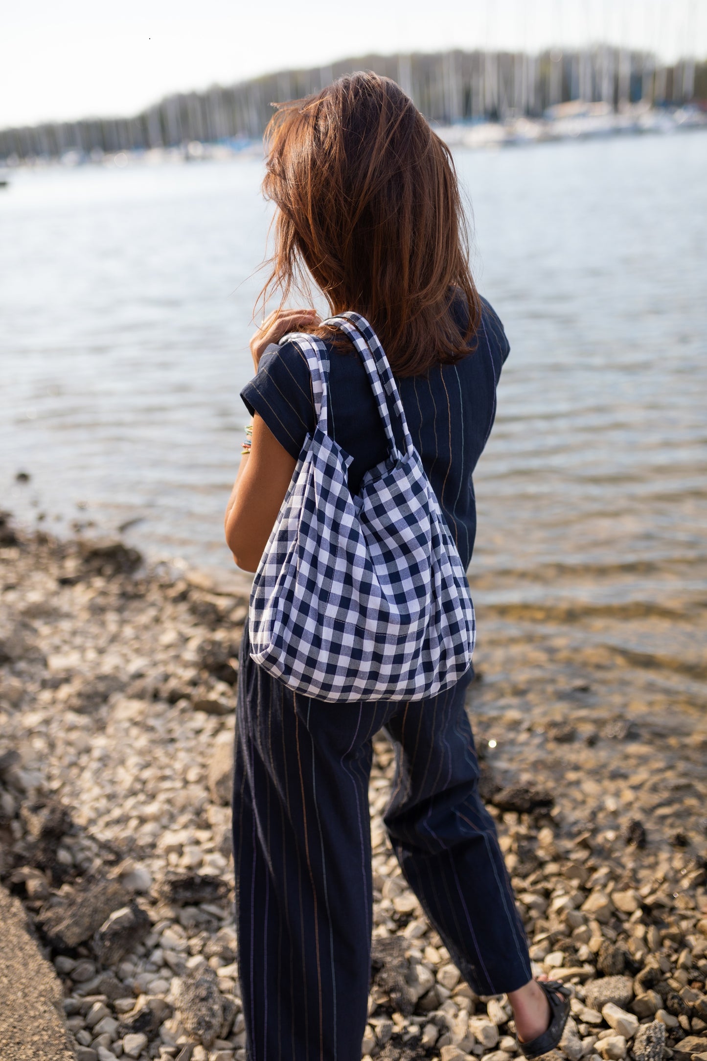 Katie Handwoven Cotton Set in Navy Pin Stripe