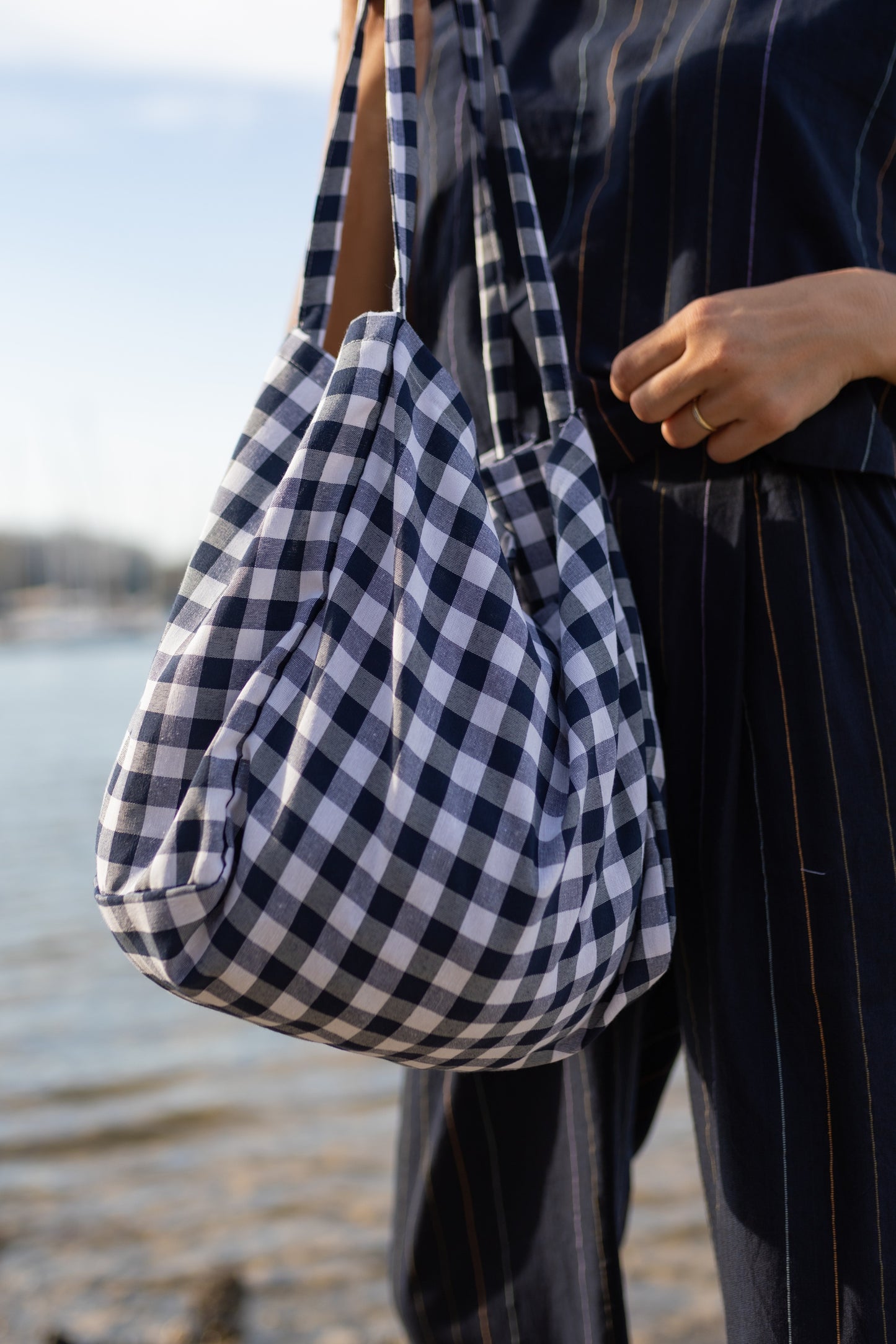 Katie Handwoven Cotton Set in Navy Pin Stripe