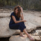 Katie Handwoven Cotton Set in Navy Pin Stripe