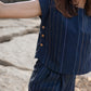 Katie Handwoven Cotton Set in Navy Pin Stripe
