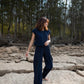 Katie Handwoven Cotton Set in Navy Pin Stripe
