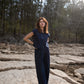 Katie Handwoven Cotton Set in Navy Pin Stripe