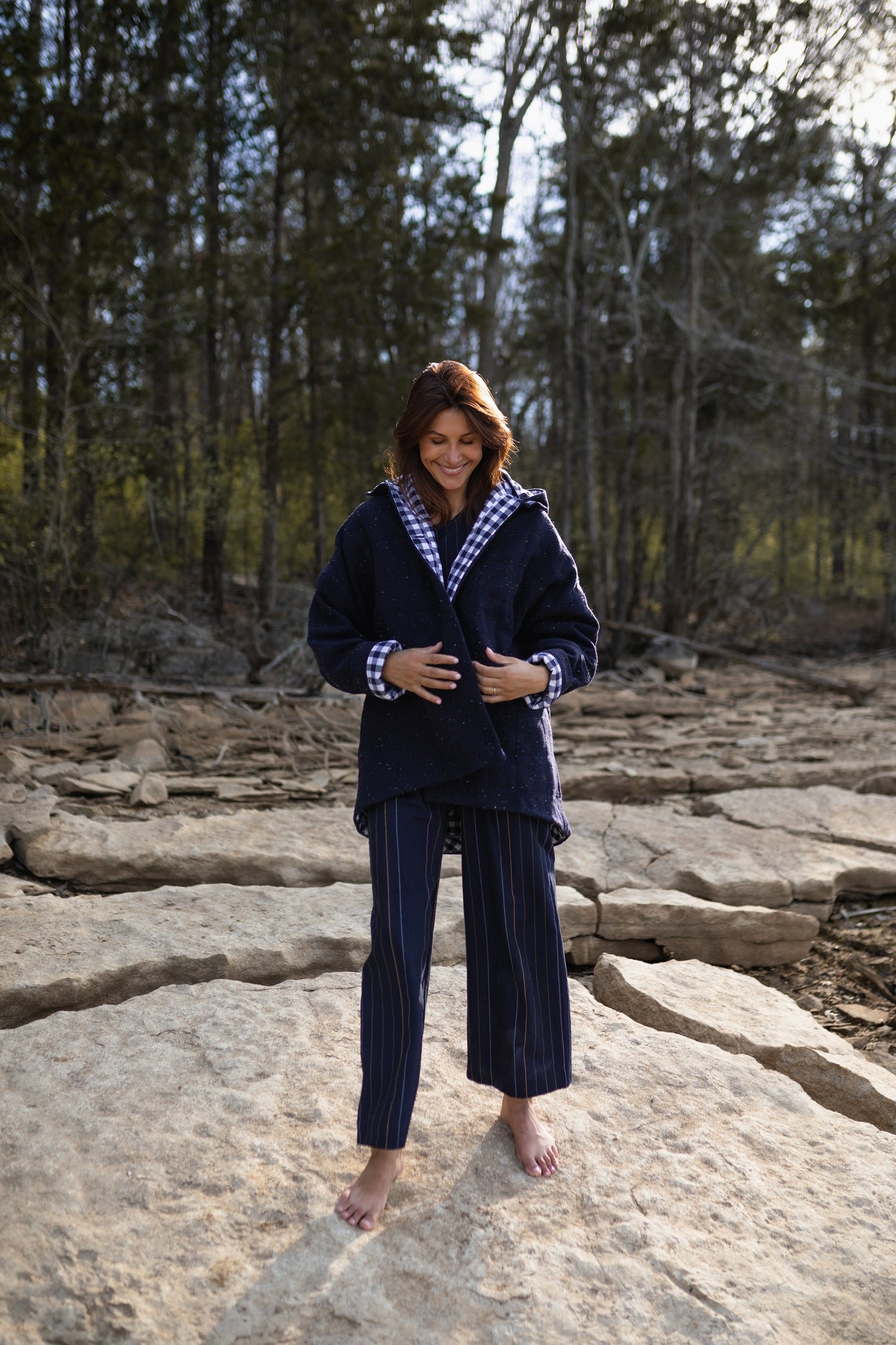 Patricia Wool Jacket in Speckled Navy Made to Order