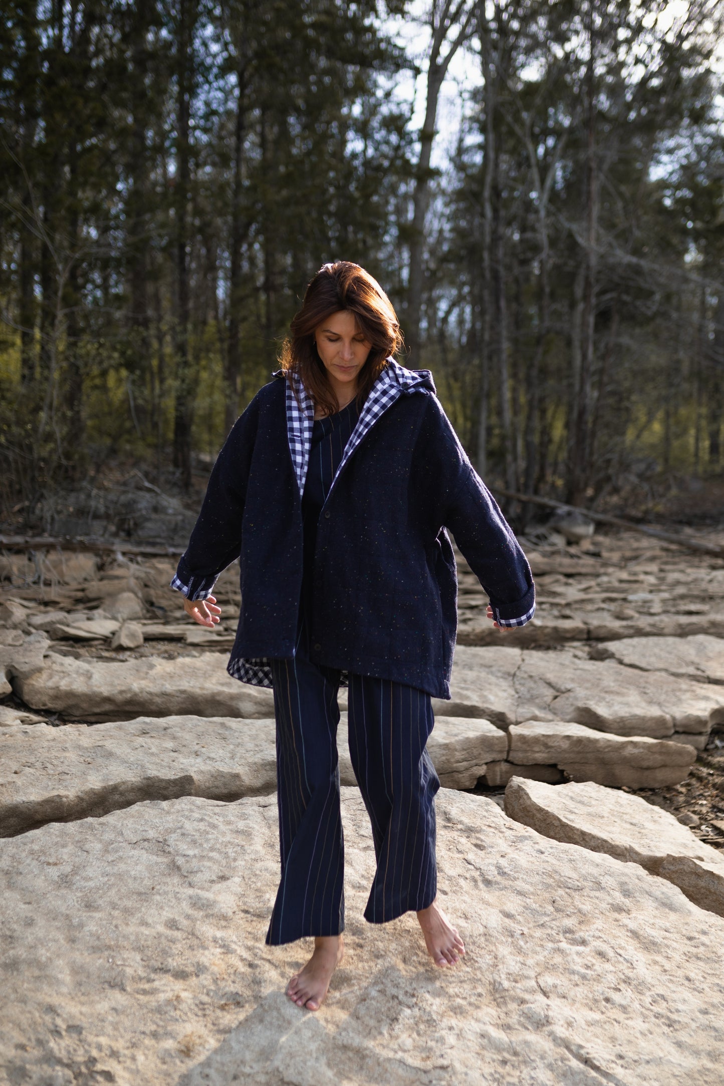 Patricia Wool Jacket in Speckled Navy Made to Order
