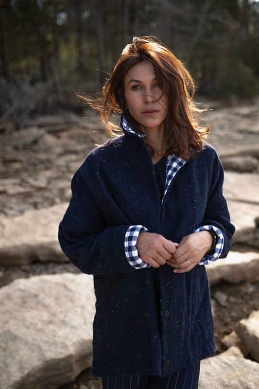 Patricia Wool Jacket in Speckled Navy Made to Order