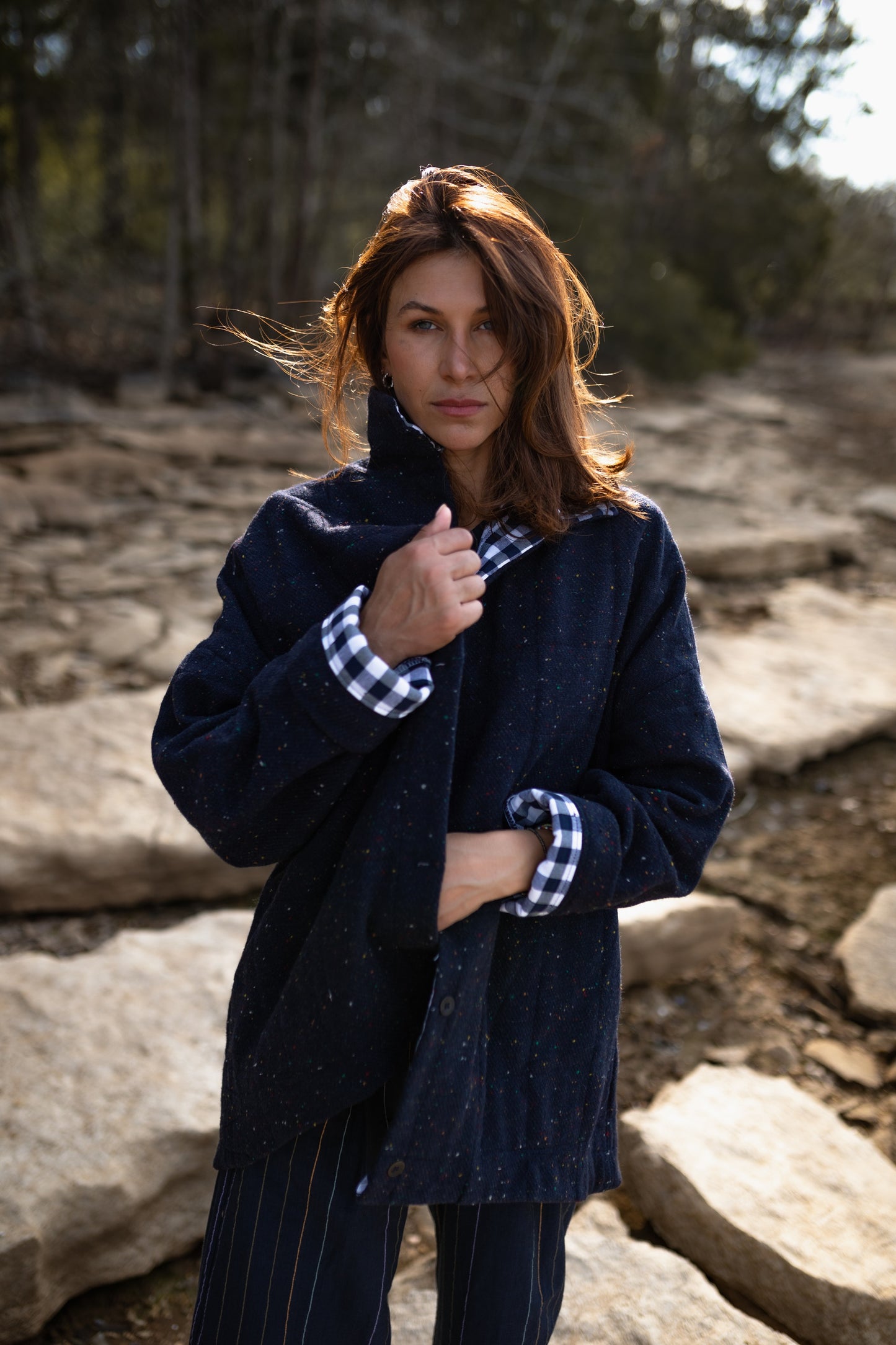 Patricia Wool Jacket in Speckled Navy Made to Order