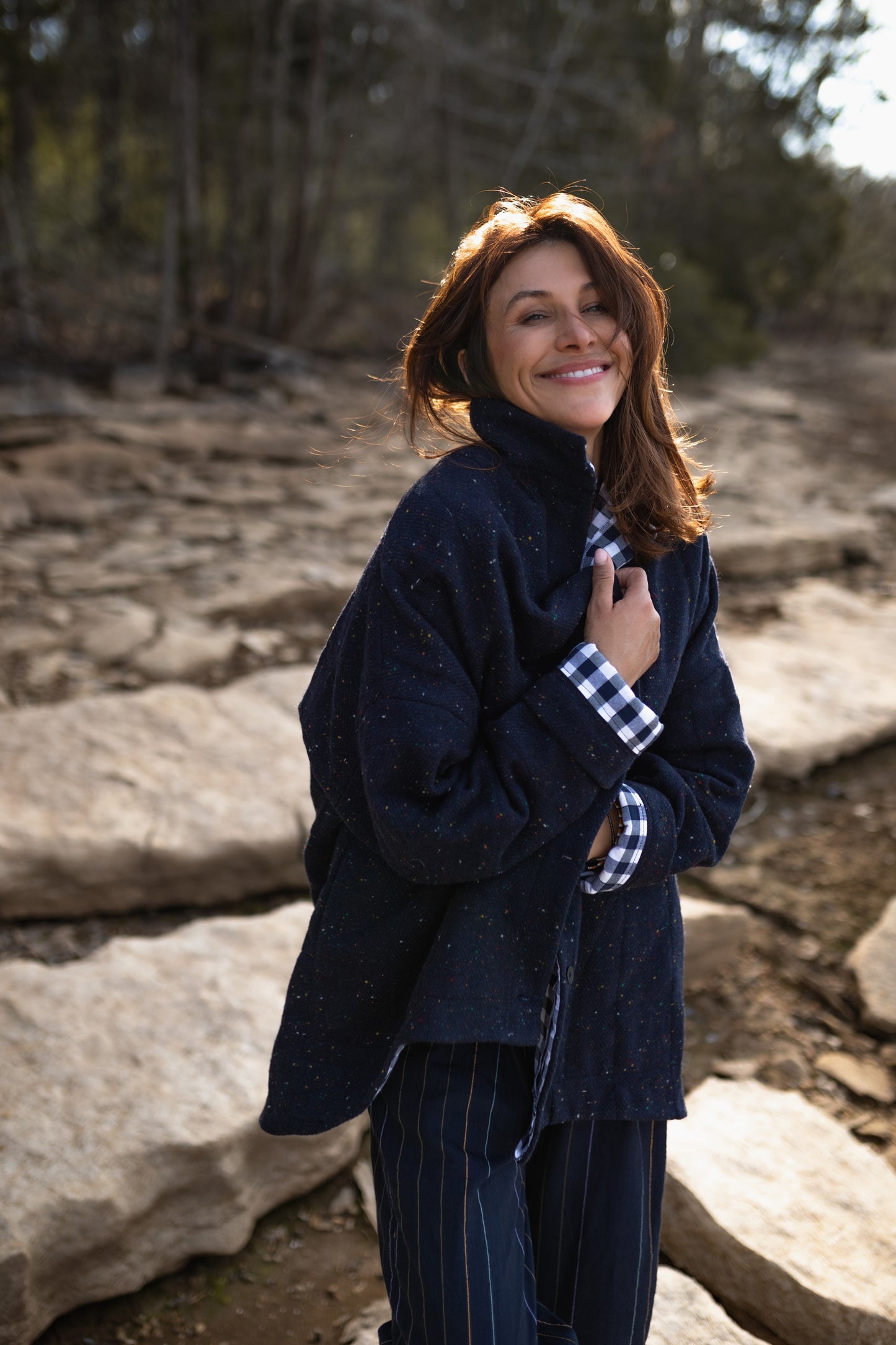 Patricia Wool Jacket in Speckled Navy Made to Order