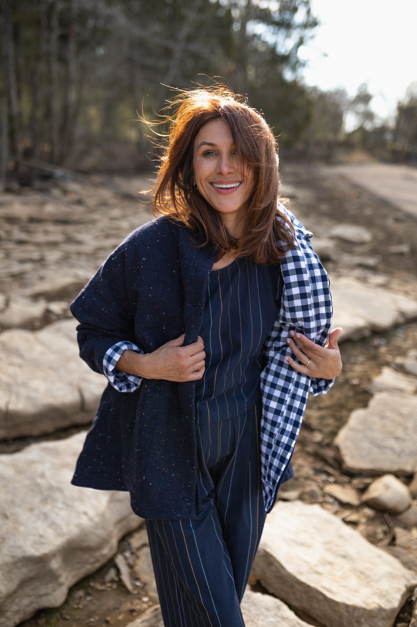 Patricia Wool Jacket in Speckled Navy Made to Order