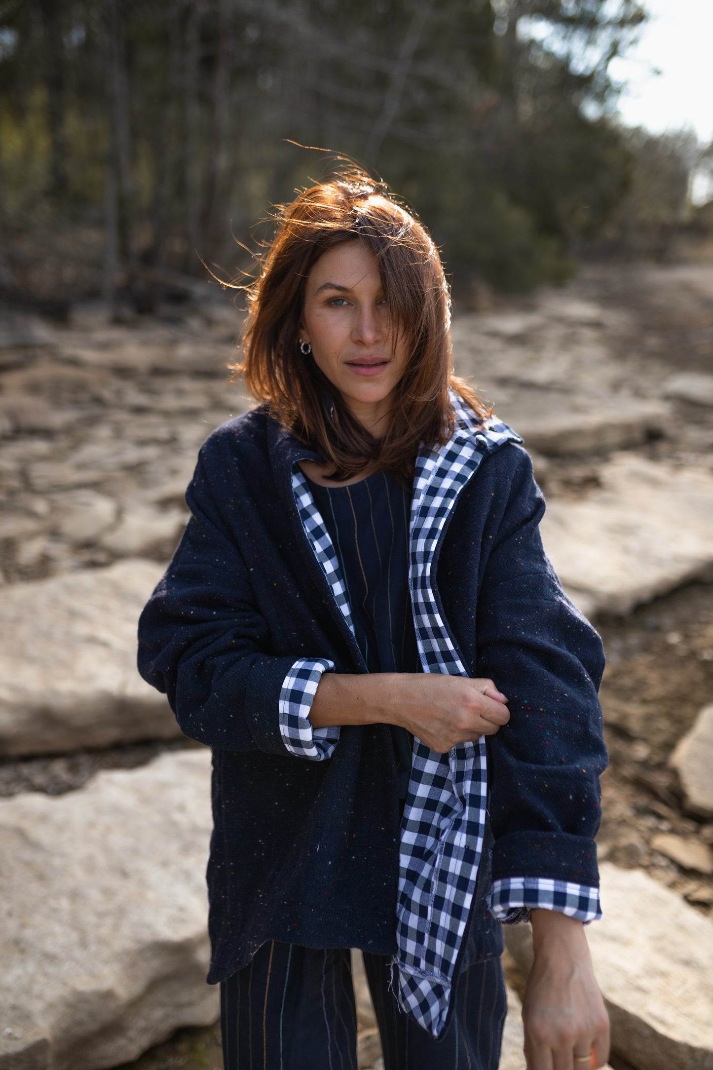 Patricia Wool Jacket in Speckled Navy Made to Order