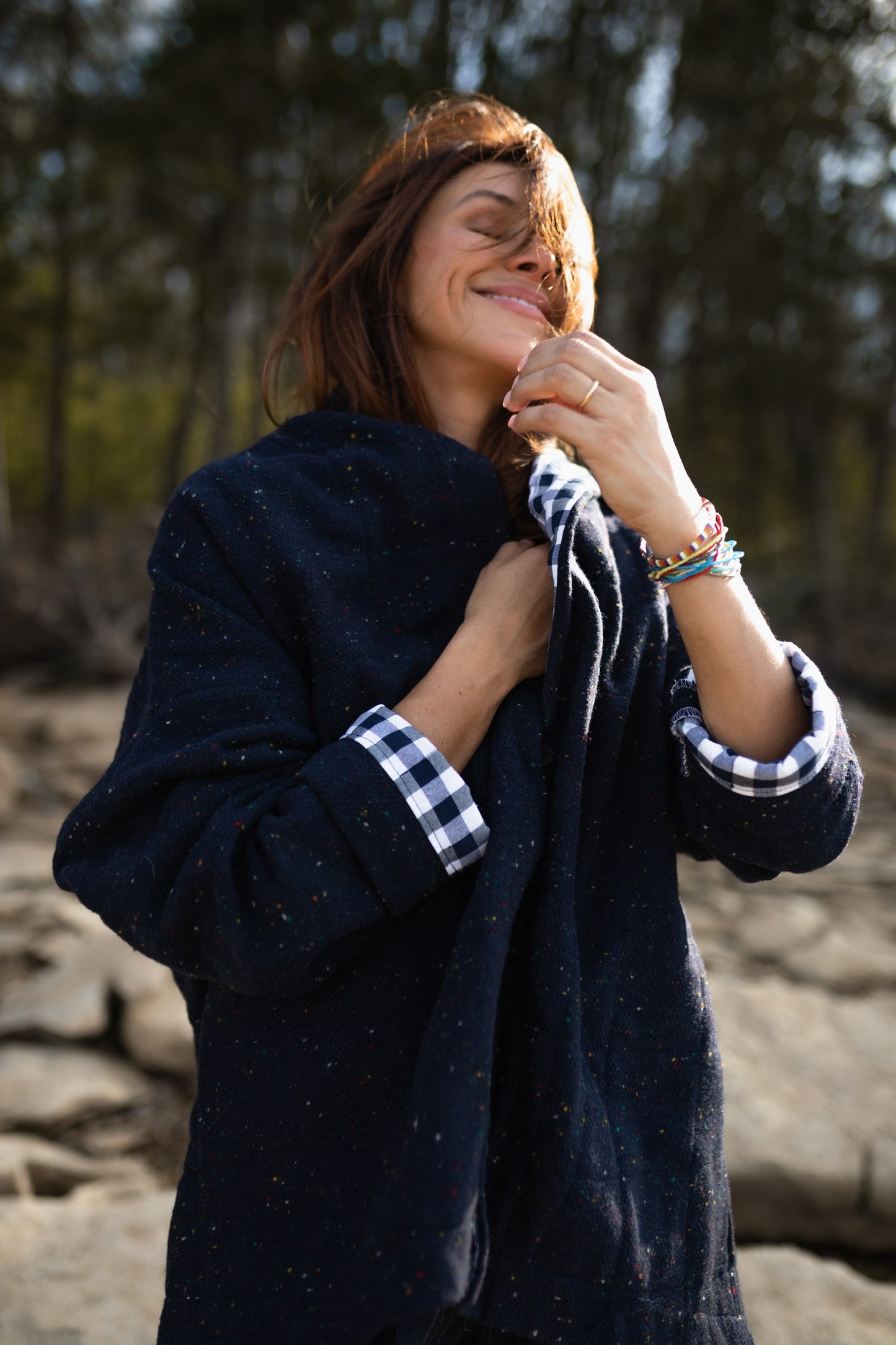Patricia Wool Jacket in Speckled Navy Made to Order