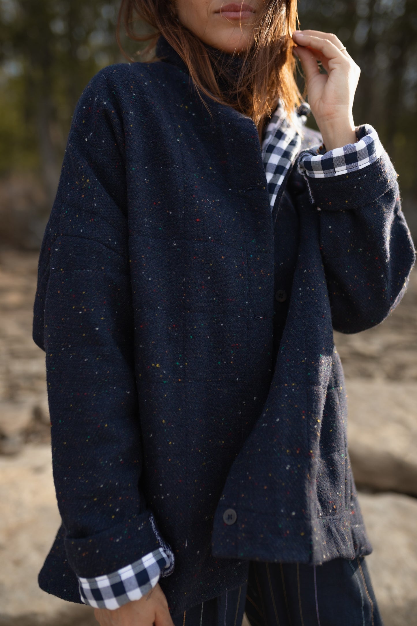 Patricia Wool Jacket in Speckled Navy Made to Order