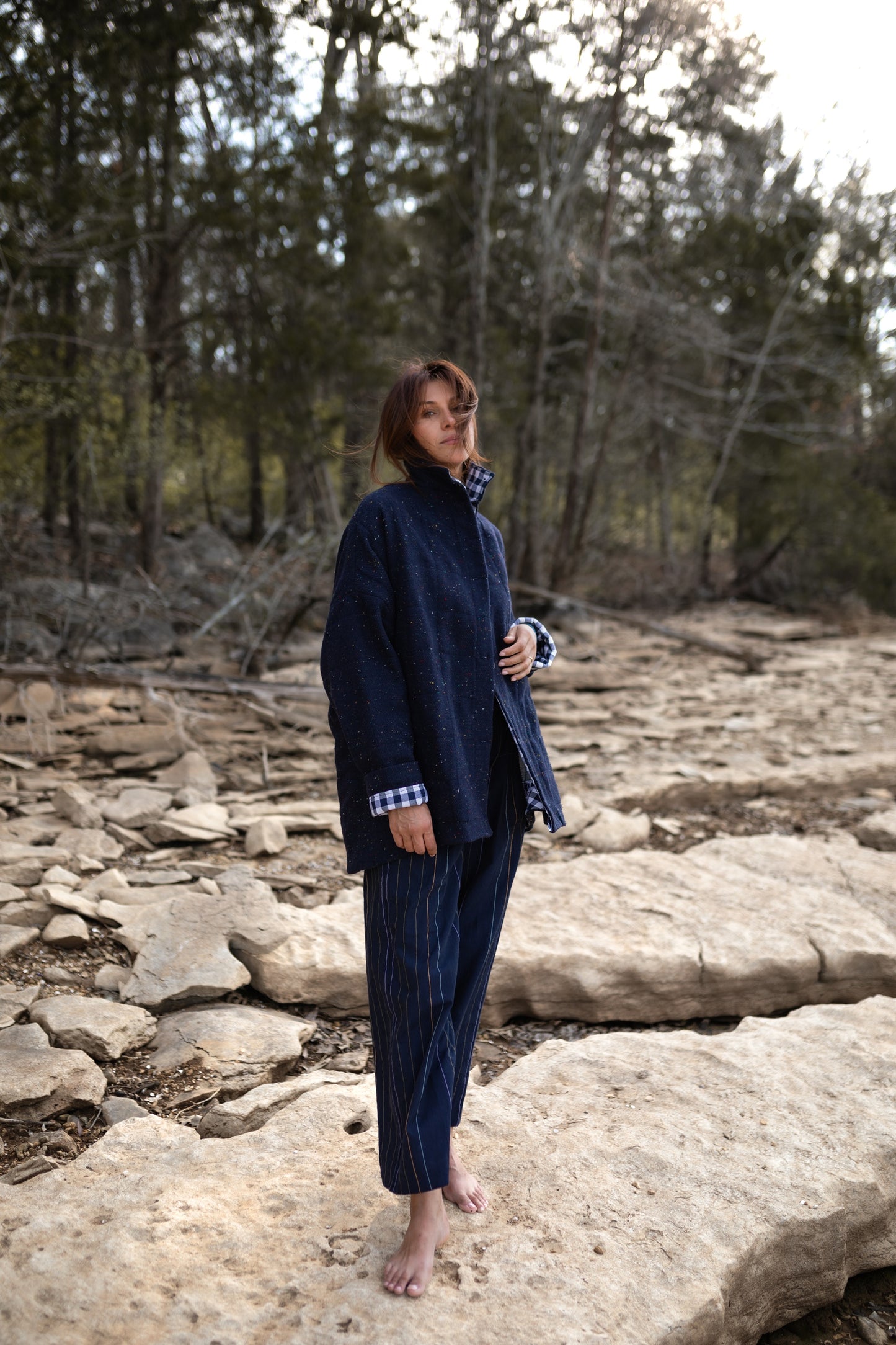 Patricia Wool Jacket in Speckled Navy Made to Order