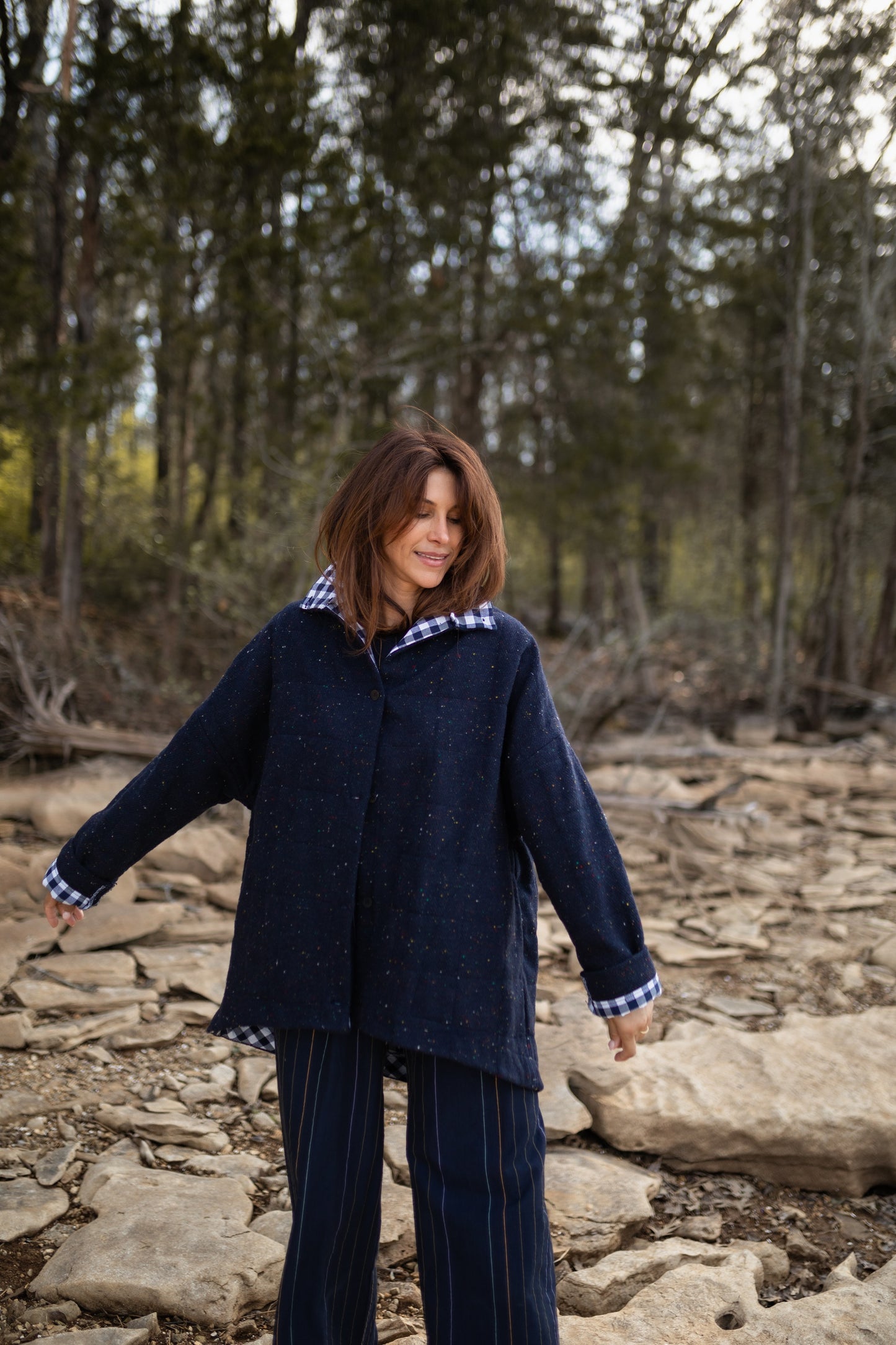 Patricia Wool Jacket in Speckled Navy Made to Order