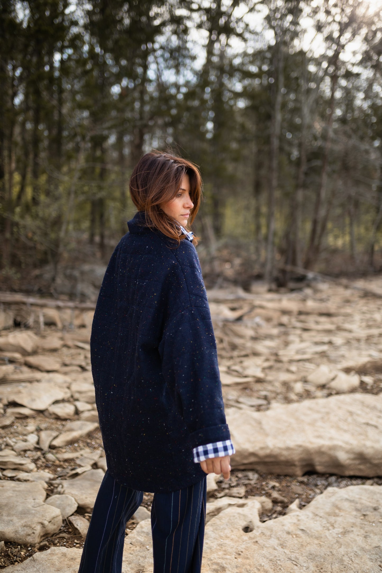 Patricia Wool Jacket in Speckled Navy Made to Order