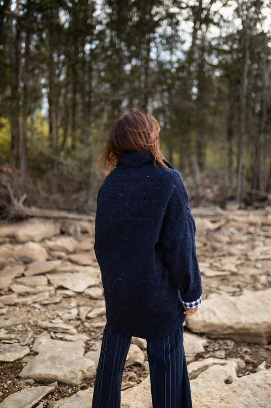 Patricia Wool Jacket in Speckled Navy Made to Order
