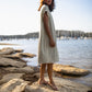 Lara Loose Weave Wool Shift Dress in Cream and Baby Blue Stripe Made to Order